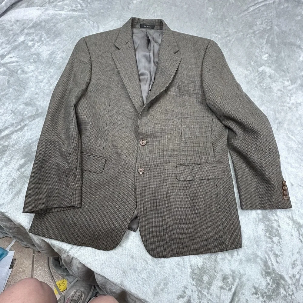 Ralph Lauren Men's 44R 100% Wool Houndstooth Sport Coat Blazer Brown